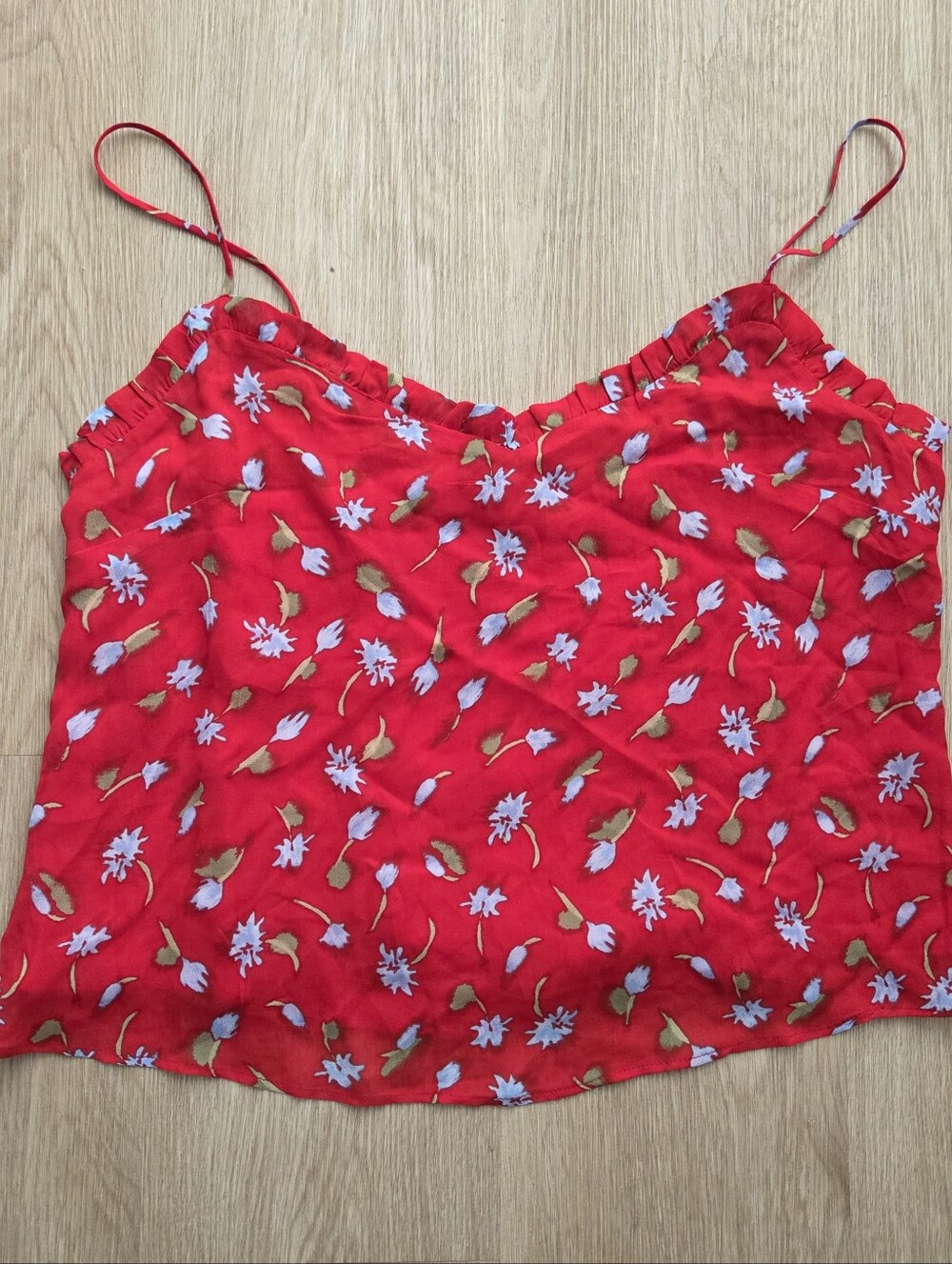 NWT J. Crew Red Floral Spaghetti Strap Camisole Womens Medium Cami Flowy Shirt